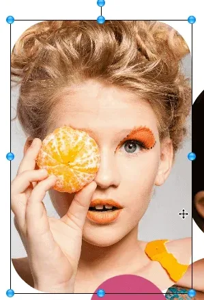 A photo selected on the canvas, with its resize handles